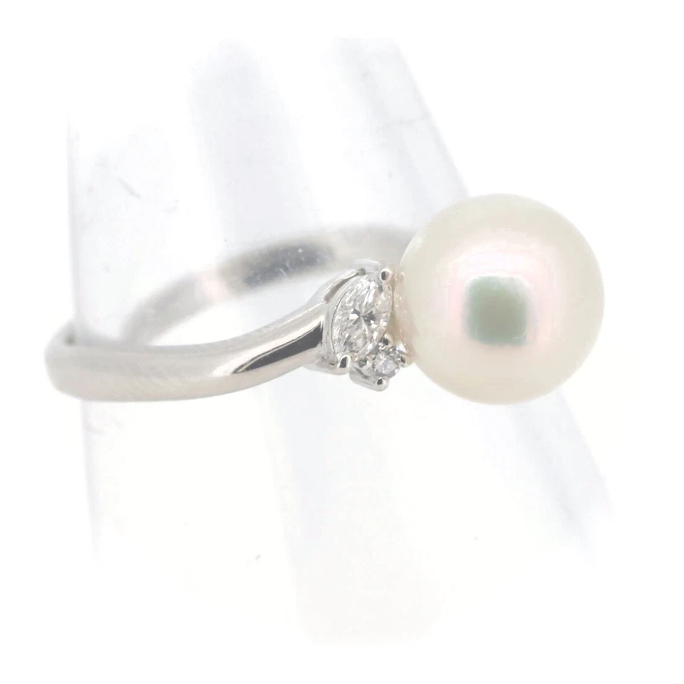 Anillo de diamantes con perlas Tasaki 8,6 mm 0,19 quilates 8,5 tamaño de EE. UU. PT900 (platino) Foto 3 de 4