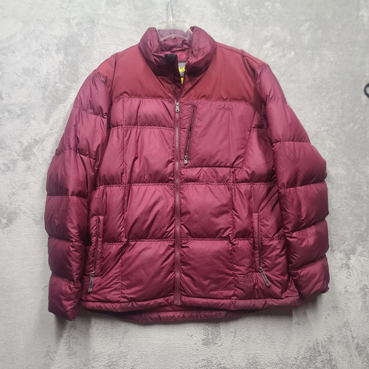 Cabela s Jacket Mens XL 650 Goose Down Puffer Full Zip Maroon RN