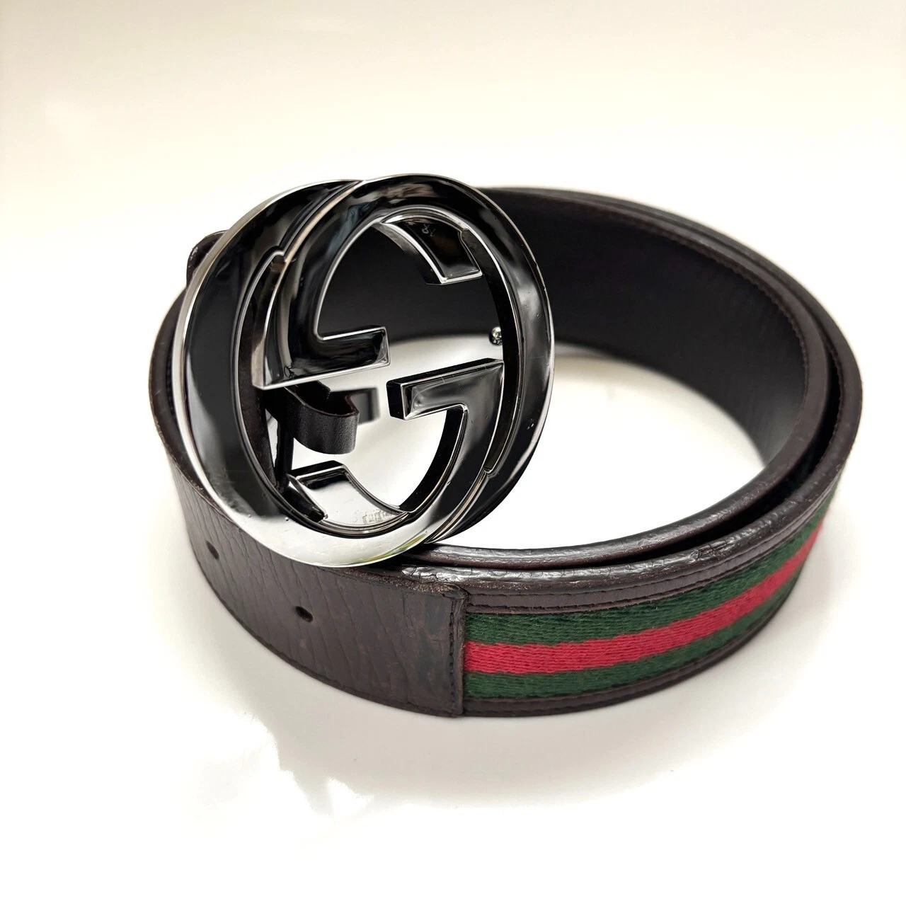 GUCCI Interlocking G sherry line web line ceinture accessoire noir quincaillerie argent
