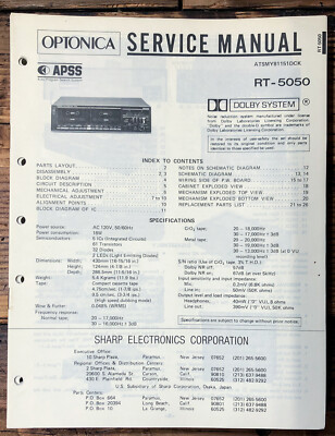 Sharp / Optonica RT-5050 Cassette  Service Manual *Original*