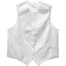 New Polyester Men's Tuxedo Vest Waistcoat only Paisley Pattern White Prom formal