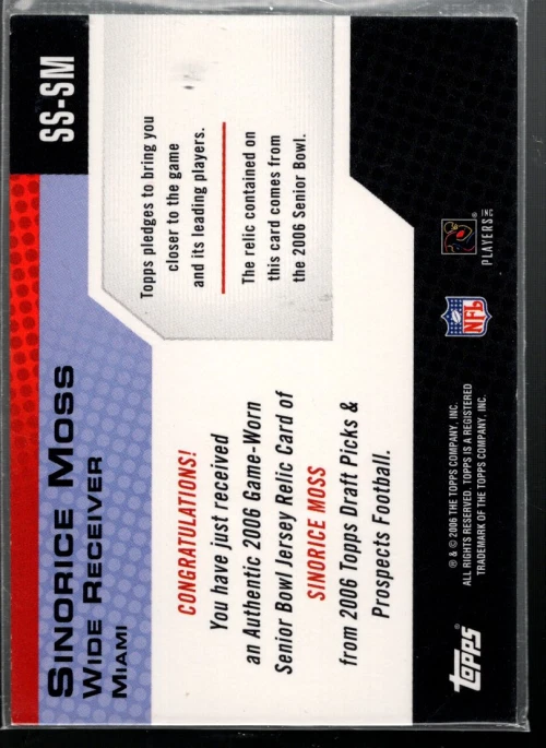 2006 Topps Draft Picks and Prospects Senior Standouts #SSSM Sinorice Moss Jersey - Image 2 of 2