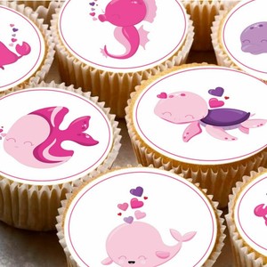 24 Icing Cake Toppers Decorations Nd2 Girls Sea Theme Fish Dolphin