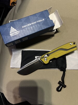 SRM Folding Knife Yellow/Black G10 Scaled Handle D2 Plain Edge Brush Finish 7228