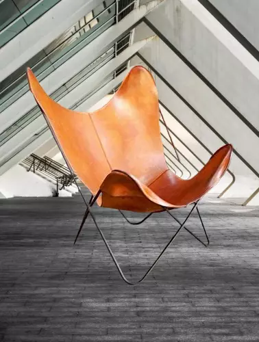 Industrial Retro Iron Butterfly Chair With Real Leather Seat Relax Arm Chair