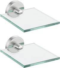 JQK Small Floating Glass Shelves Brushed, 4 Inch Display Ledges for Wall