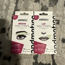 2 Pack, Andmetics Brow  Lip Wax Strips 4 Brow Treatments 16 Wax Strips 4 Wipes