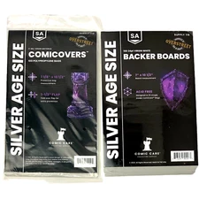 100 Comic Care Silver Age 2Mil Polyethylene Bags and 24 Pt. Comic Backing Boards