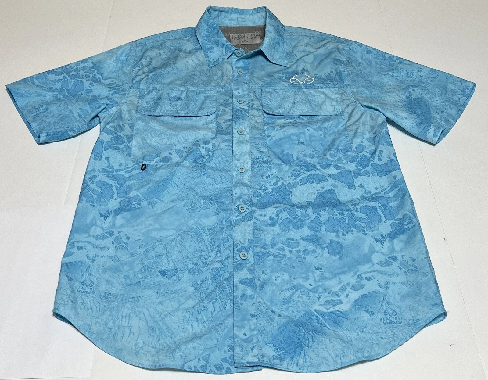 Ocean+Coast Mens Medium Fishing Shirt Blue Realtree Camo Print Vented Button Up