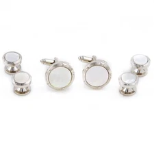 Mother of Pearl Designer Tuxedo Cufflinks & Studs Set in a Presentation Gift ...