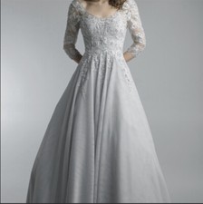 Basix Black Label Silver Tulle & Appliqué 3/4 Sleeve Ballgown