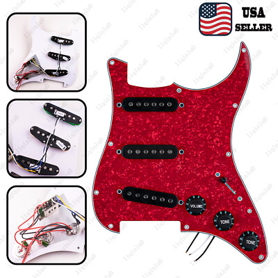 Prewired-Loaded SSS Pickguard Alnico V Pickups For Strat Red Pearl&Black