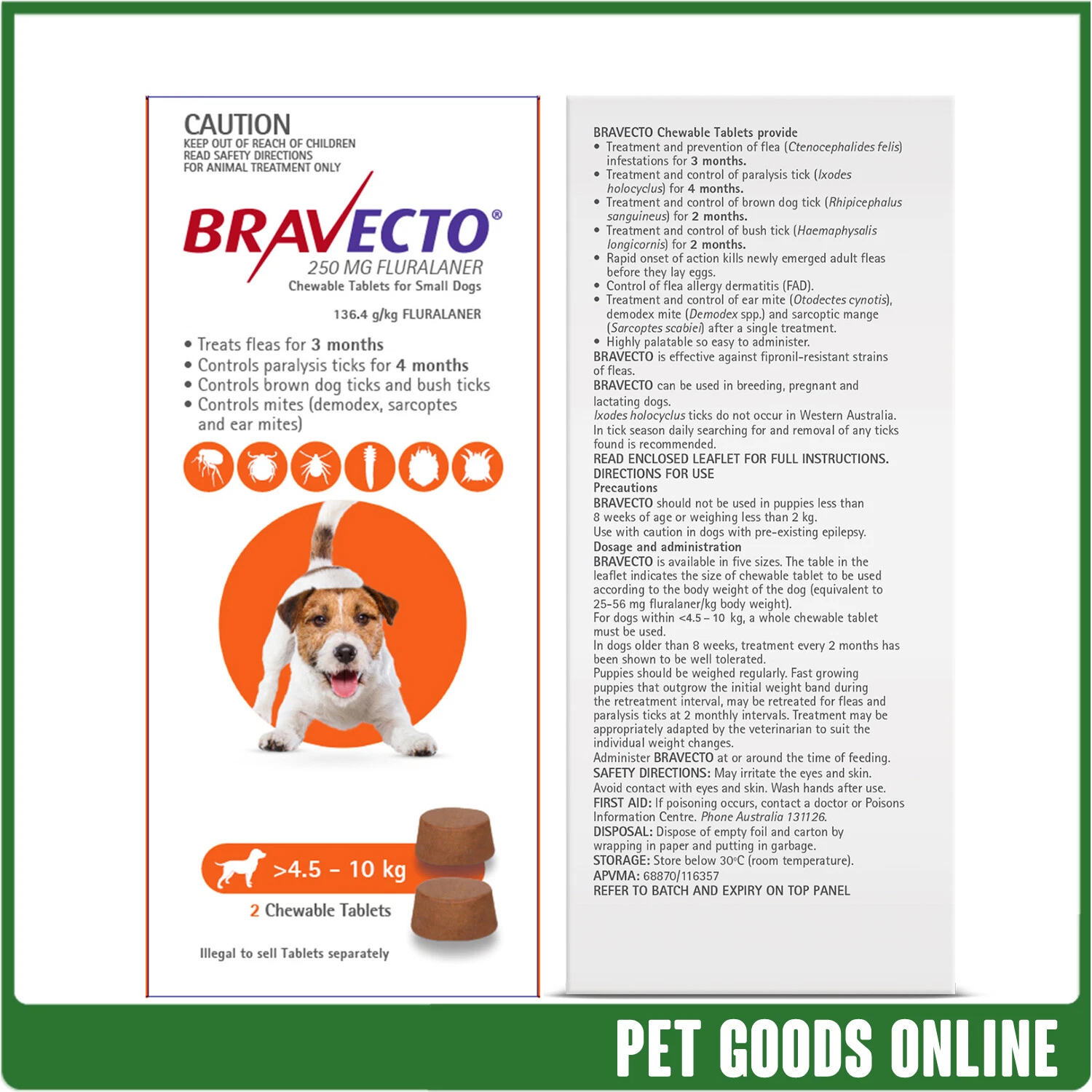 Bravecto 6Month Chew Orange For Dogs Small 4.5-10kg 2 Pack