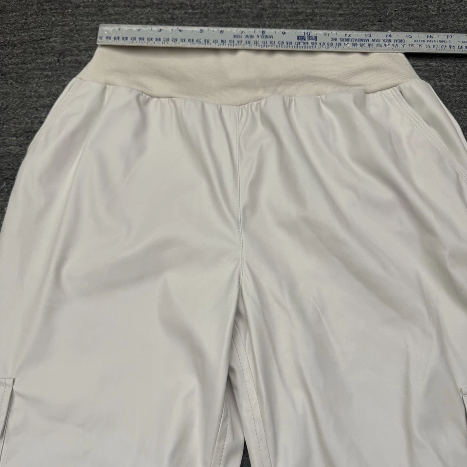 Pantalones Cinq A Sept Giles Mujer XL Marfil Carga Imitación Cuero Joggers Pull On Ejército Foto 4 de 4