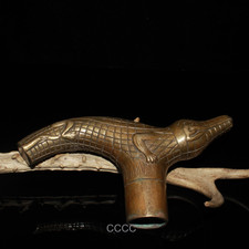 Rare Chinese Retro Bronze Crocodile Cane Walking Stick Head Handle Accessories