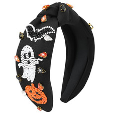 Halloween Jeweled Headbands for Women Girls Beaded Pumpkin Ghost Bat Headband Sp