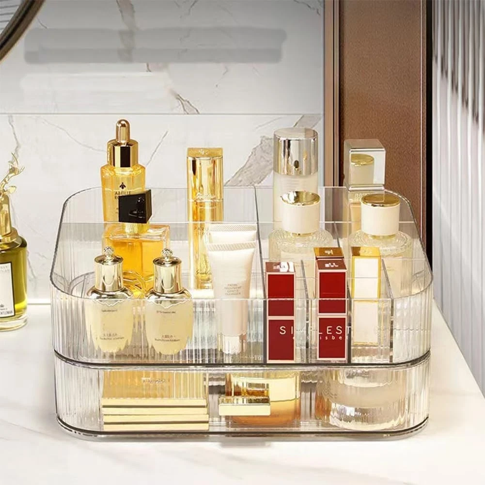 MIUOPUR Makeup Organizer with Stackable Drawers – Clear (1 Tray + 2 Drawer)