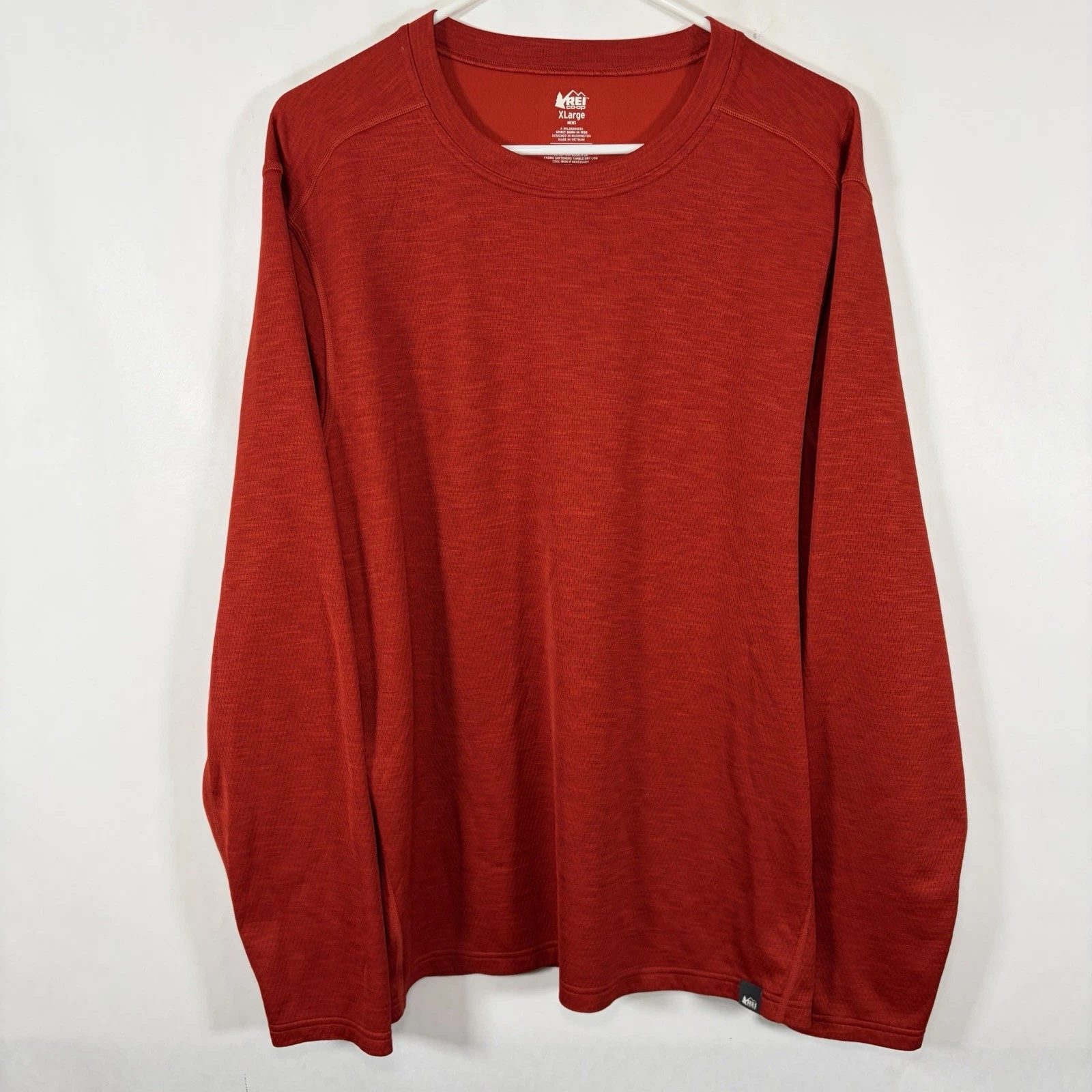 REI Co-Op Long Sleeve Base Layer T Shirt Mens Size XL Orange Stretch Polyester