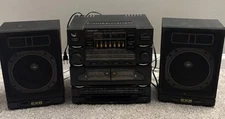 VINTAGE  5834BLK AM-FM Stereo Receiver Dual Cassette Decks with 2 Speakers