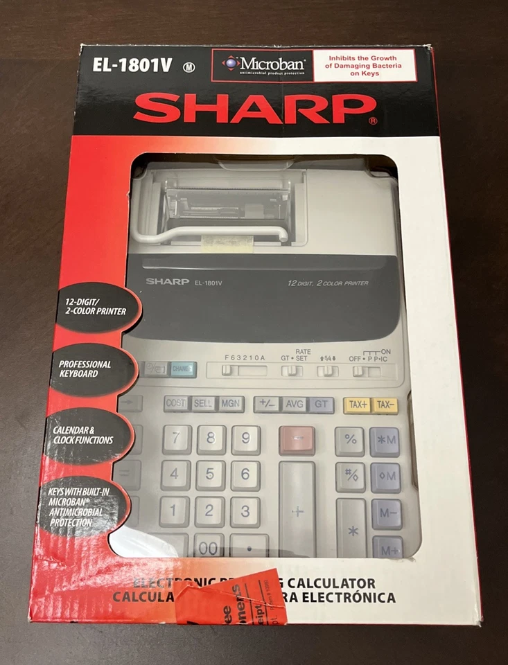 Sharp EL-1801V Microban Electronic Printing Calculator With 6 Paper Rolls - New - Image 3 of 4