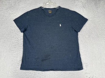 Polo Ralph Lauren Shirt Mens Medium Blue V-Neck Short Sleeve Logo