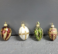 4 - 2" Glass Egg Shaped Christmas Ornaments Green Burgundy White