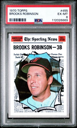 PSA 6 EXMT - 1970 Topps #455- All-Star BROOKS ROBINSON HOF