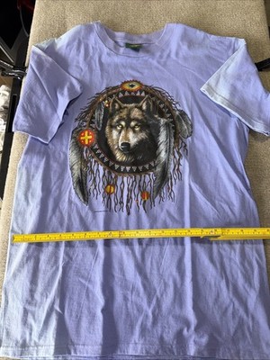 Vintage Timer Wolf Shirt Adult Sz L Purple Native American Dream Catcher Tshirt