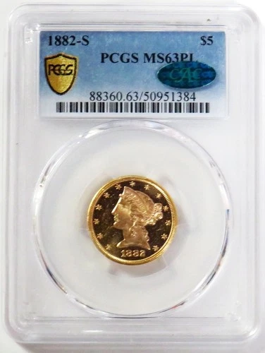 1882 S GOLD USA $5 LIBERTY HEAD PCGS MS 63 PL CAC (CAMEO)