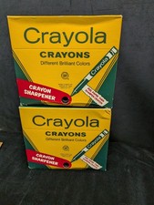 Vintage NOS 1970s Crayola 64 Crayons Box w/ Built-In Sharpener Retired Colors