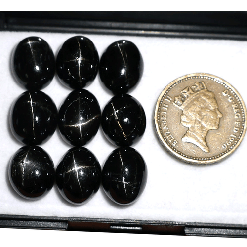 Posten 9 Stck. Natürliche Schwarz Stern Diopsid Hochwertig 13mm-14mm Oval Cabochon Edelsteine - Bild 3 von 12