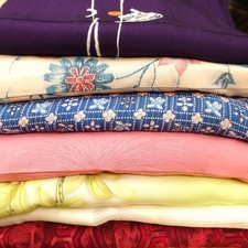 Bulk Vintage Japanese Silk Kimono Fabric   Craft Material   Lot of 7   AS IS