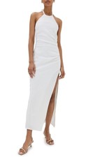 Reformation Sadey Linen Dress White halter-neck maxi slip Slit ruched draping 2P