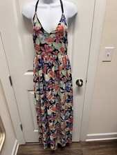 Forever 21 Maxi Floral CrisscrossBackless Split Side Boho Casual Dress Small