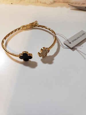 Rachel Zoe Gold Plated CZ Onyx Double Clover Leaf Sterling Silver
