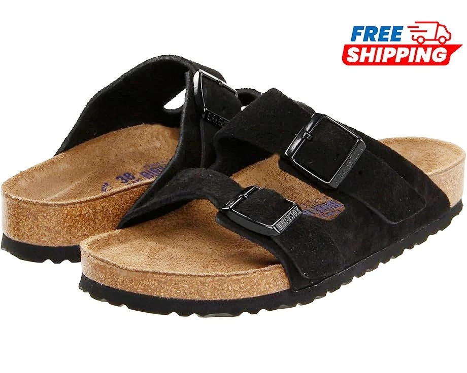Birkenstock Arizona Black Suede Sandals Soft Footbed Shoes US 6-12 New w/ Box