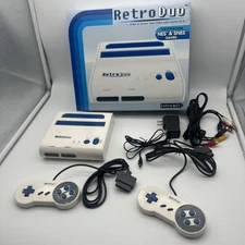 Retro Duo White Blue 8-bit & 16-bit NES & SNES Gaming Console TESTED and WORKING