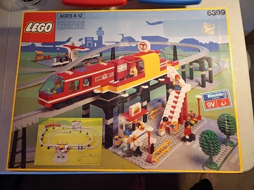 LEGO 6399 Airport Shuttle 1990 (Incomplete) – Box, Manual, Tracks, Bases, Parts