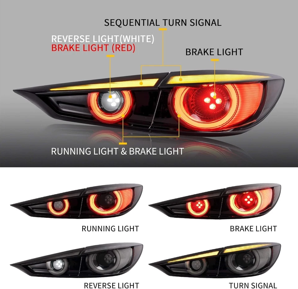 Par de luces traseras LED secuenciales ahumadas para Mazda 3 2014-2018 sedán Foto 2 de 4