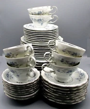 Johann Haviland Blue Garland Platinum Trim 48-Piece Dinnerware Set Service for 8