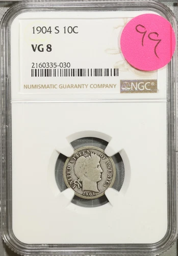 1904 S Barber Dime 10c NGC VG 8 Very Good #5-030