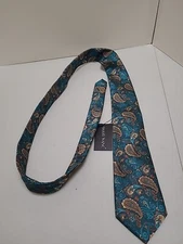 Men's New Barry Wang Green, Gold, Blue Silk Tie