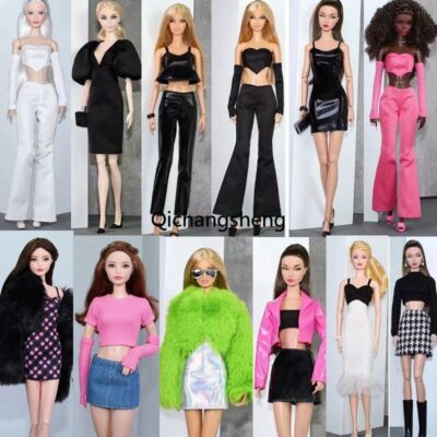 Pink White Black 1/6 Doll Clothes Outfits Set Top Shirt Pants