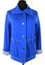 Jones New York NY Blue Cotton Casual Jacket Pockets Snaps Adjust Waist Stretch S