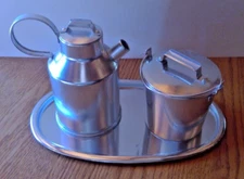Aluminum 5 Pc Creamer & Sugar Set w/Tray - Milk Jug Creamer & Milk Bucket Sugar