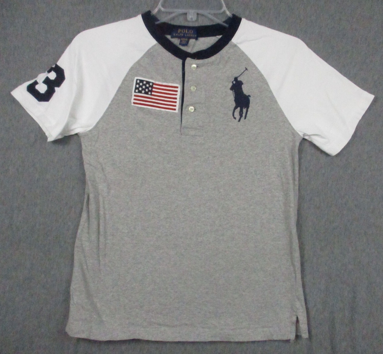 Polo Ralph Lauren Big Pony camicia media (10 12) grigio giovanile bandiera USA