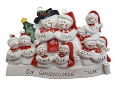 Personalized Snowman Family of 9 Christmas Ornament