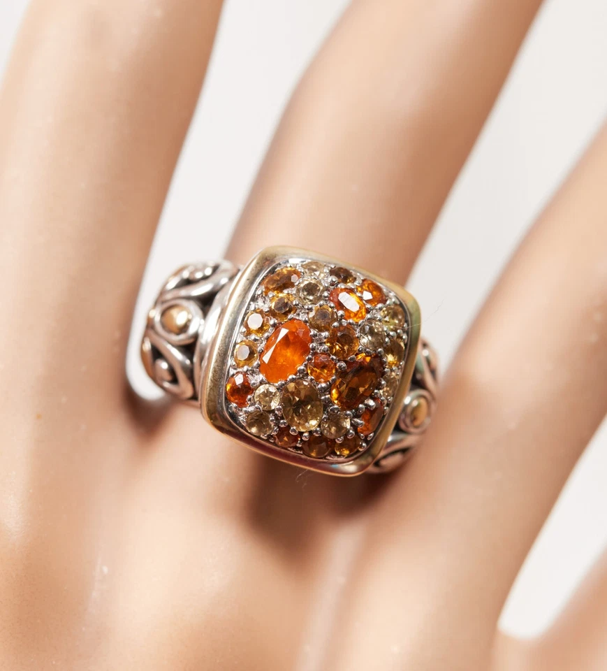 JOHN HARDY Batu Kali Citrino Lava Fuego Plata de Ley 925 Oro 18K Anillo 2 Tonos! Foto 3 de 4