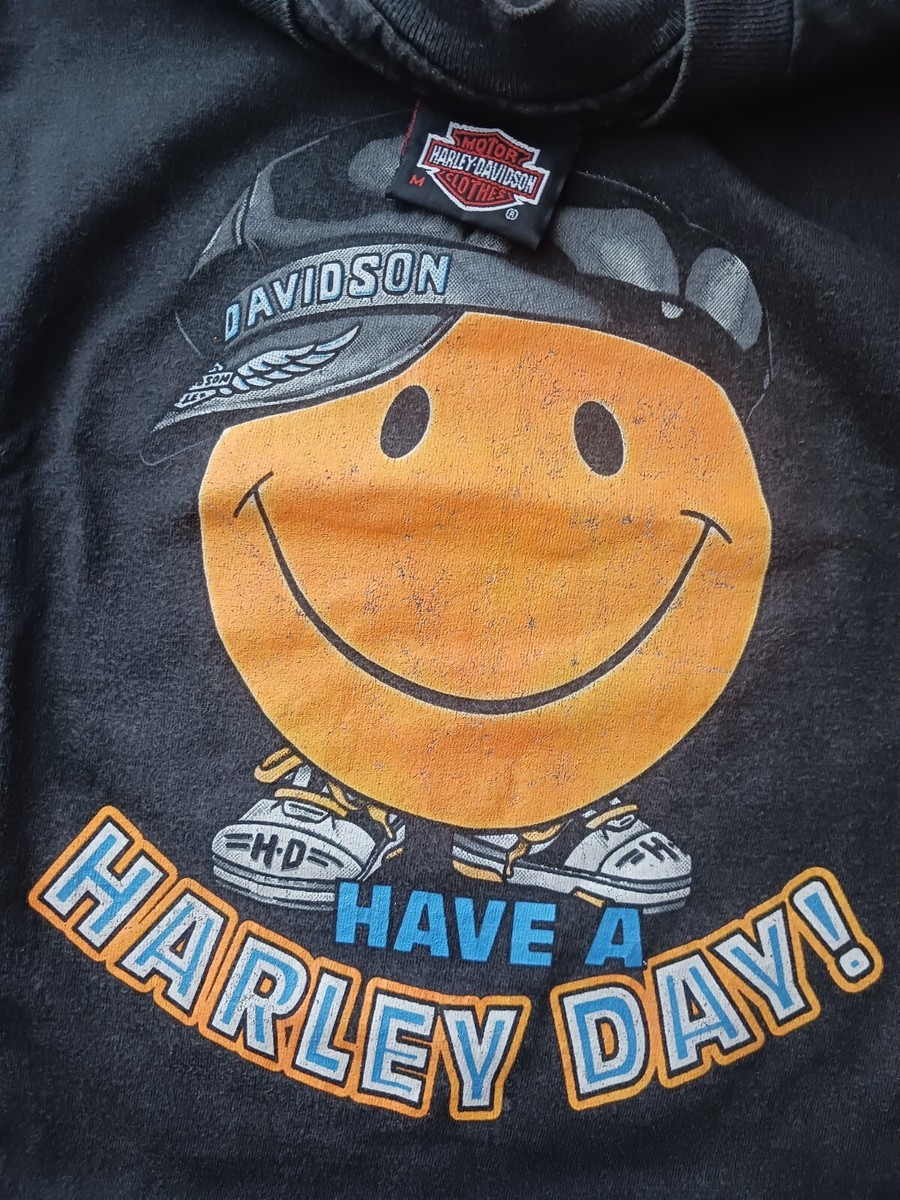 Vintage 90s Harley Davidson Smiley Face Quote Funny Have A Harley