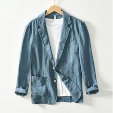 Men's Casual Cotton Blazer Two Button Suits Formal Business Jacket Coat Holidays